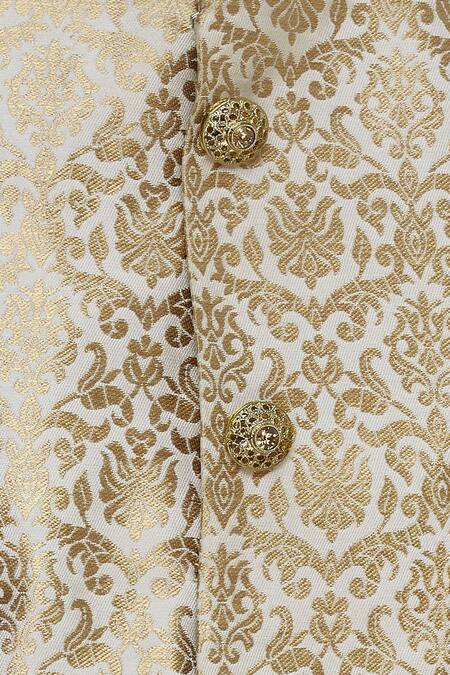 Arihant Rai Sinha_Gold Silk Embroidery Banarasi Sherwani Set_at_Aza_Fashions