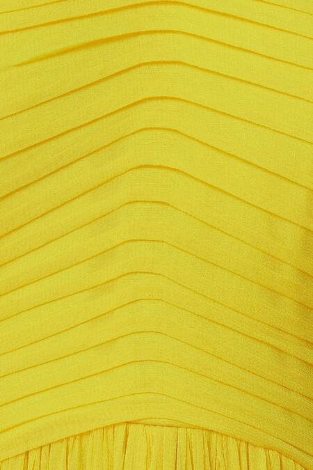 Shop Swatee Singh Yellow Georgette V Neck Cutout Pintuck Detail Gown Online at Aza Fashions Shop_Swatee Singh_Yellow Georgette V Neck Cutout Pintuck Detail Gown _Online_at_Aza_Fashions