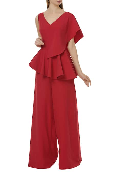 Red store peplum jumpsuit