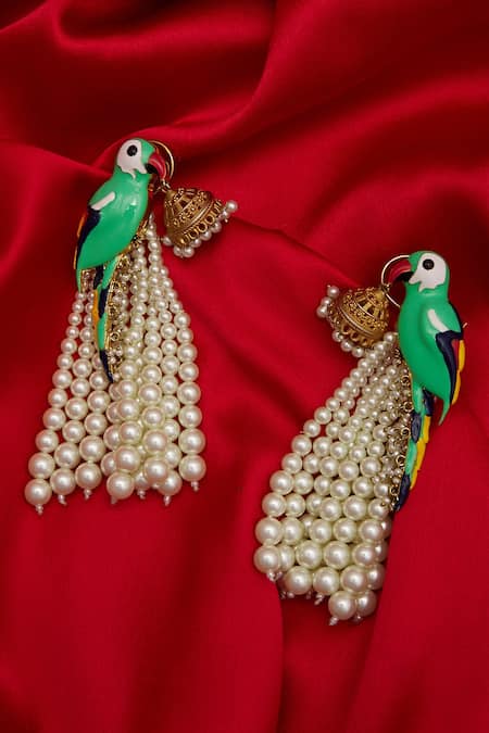 Buy Antico Pearl and Diamond Studded Parrot Green Color Oxidized Jhumka for  Women and Girls Online at Best Prices in India - JioMart.