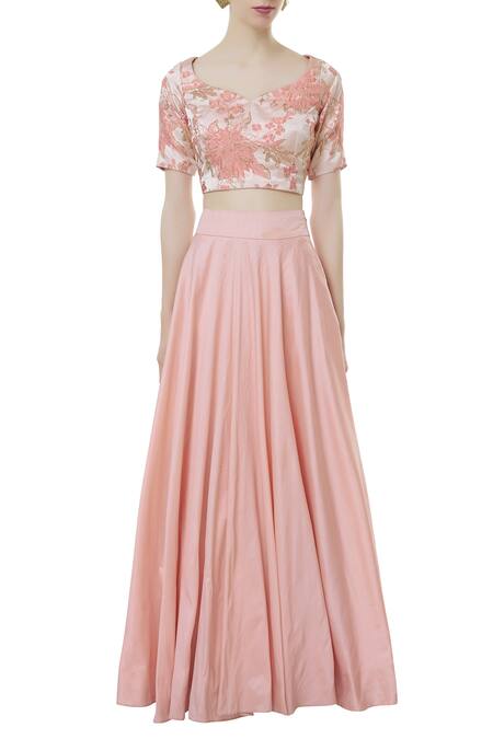 Shop_Neha Mehta Couture_Peach Embroidered Lehenga Set_Online_at_Aza_Fashions