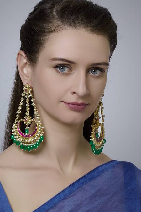 Shop_BelsI'S_Gold Plated Kundan Earrings_at_Aza_Fashions