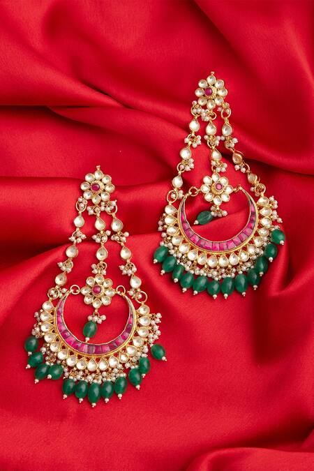 Buy_BelsI'S_Gold Plated Kundan Earrings_Online_at_Aza_Fashions