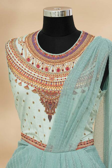 Buy Tarun Tahiliani Blue Embroidered Pre-draped Saree Online at Aza Fashions Buy_Tarun Tahiliani_Blue Embroidered Pre-draped Saree_Online_at_Aza_Fashions