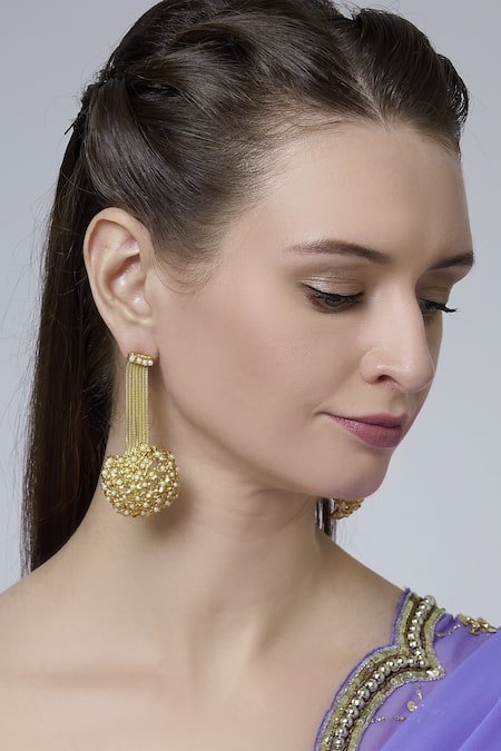 Mira By Radhika Jain Gold Bead Metal Chain Earrings 
