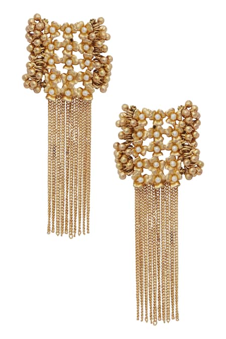 Mira By Radhika Jain Gold Beaded Chain Long Earrings 