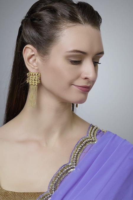 Mira by Radhika Jain Beads & Metal Chain Earrings 