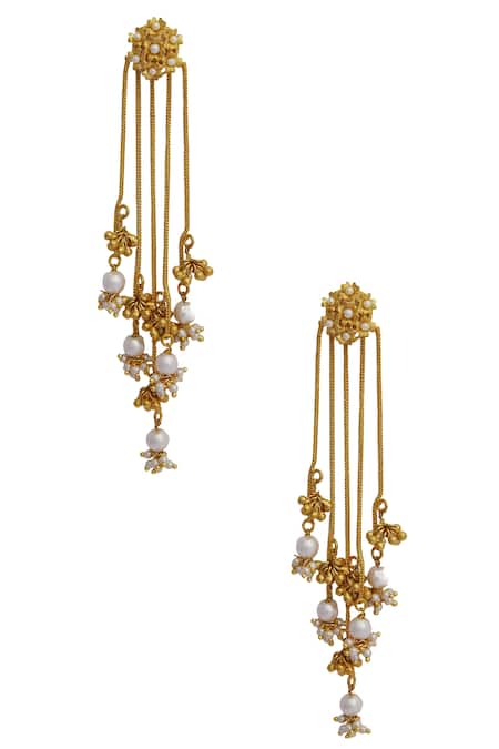 Mira By Radhika Jain Gold Beaded Linear Chain Earrings 