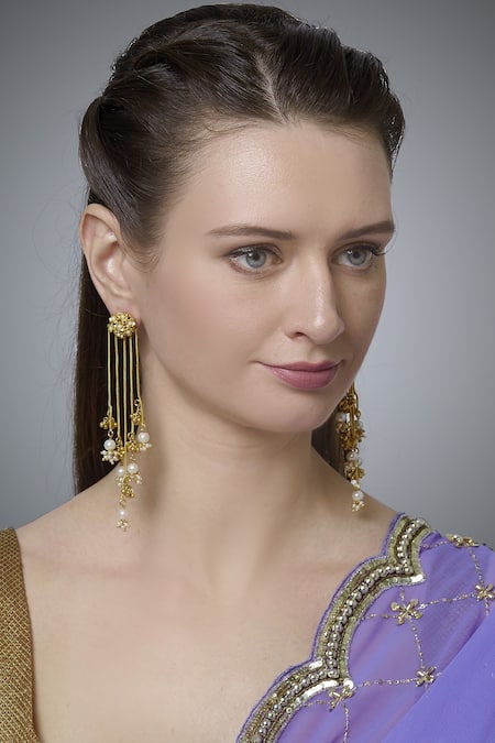 Mira by Radhika Jain Linear Chain Beaded Earrings  