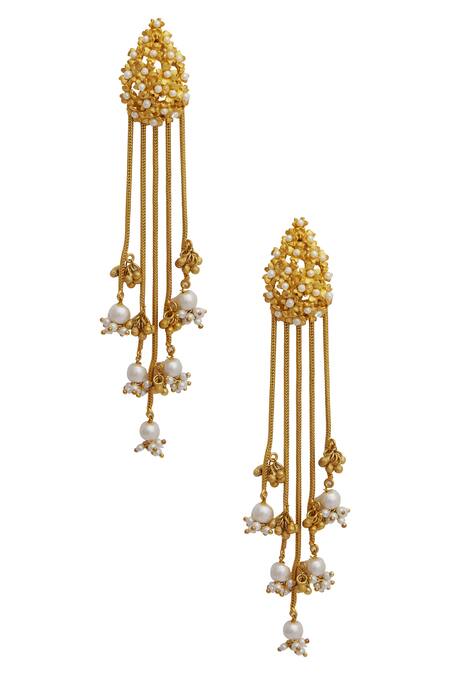 Mira By Radhika Jain Bead Studded Drop Earrings 
