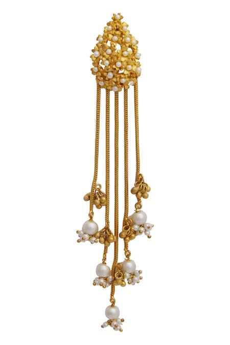 Mira By Radhika Jain_Gold Plated Bead Studded Drop Earrings _Online_at_Aza_Fashions