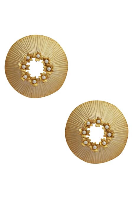 Mira By Radhika Jain Gold Textured Bead Stud Earrings 