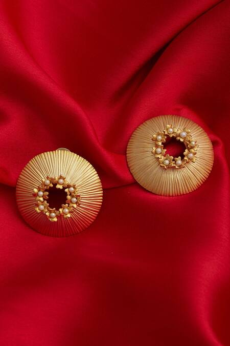 Buy_Mira By Radhika Jain_Gold Plated Bead Textured Stud Earrings _Online_at_Aza_Fashions