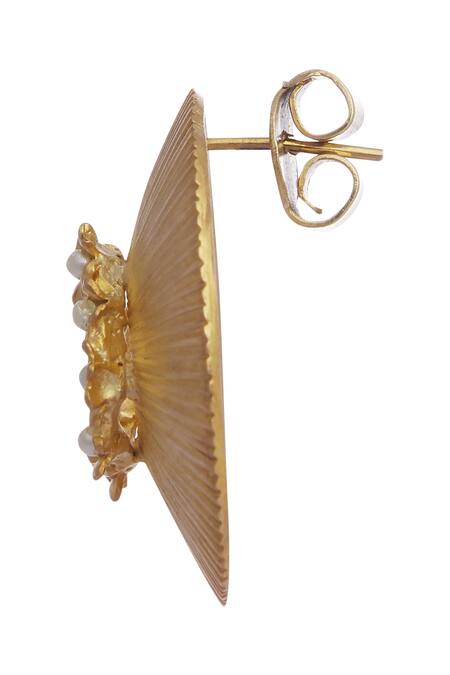 Shop_Mira By Radhika Jain_Gold Plated Bead Textured Stud Earrings _Online_at_Aza_Fashions