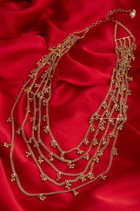 Mira By Radhika Jain_Gold Plated Bead Layered Necklace _Online_at_Aza_Fashions