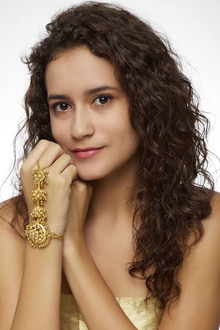 Mira By Radhika Jain Gold Plated Bead Haathphool