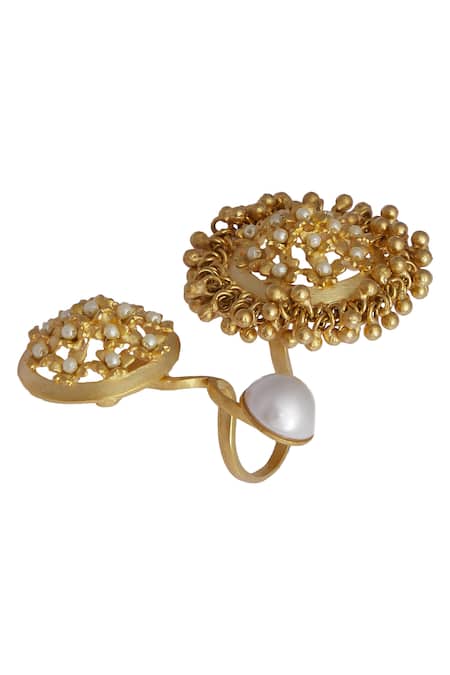 Mira By Radhika Jain Gold Beaded Circular Ring 