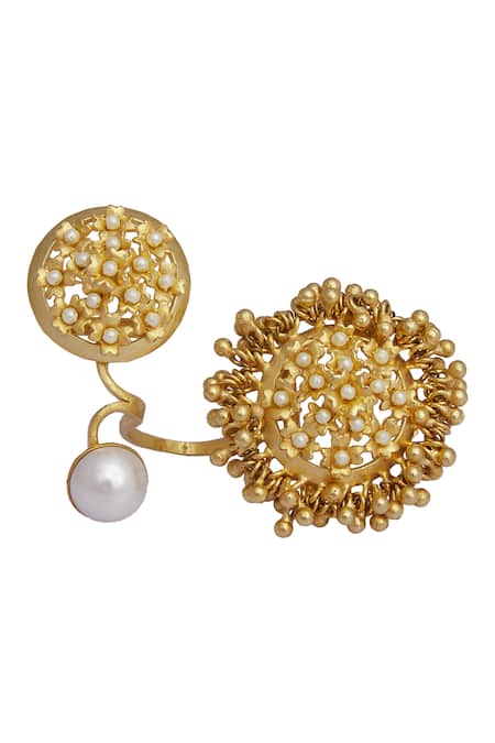 Mira By Radhika Jain_Gold Plated Bead Circular Ring _Online_at_Aza_Fashions