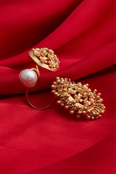 Buy_Mira By Radhika Jain_Gold Plated Bead Circular Ring _Online_at_Aza_Fashions