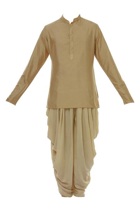Vikram Phadnis_Beige Spun Silk Striped Sherwani And Kurta Set_Online_at_Aza_Fashions