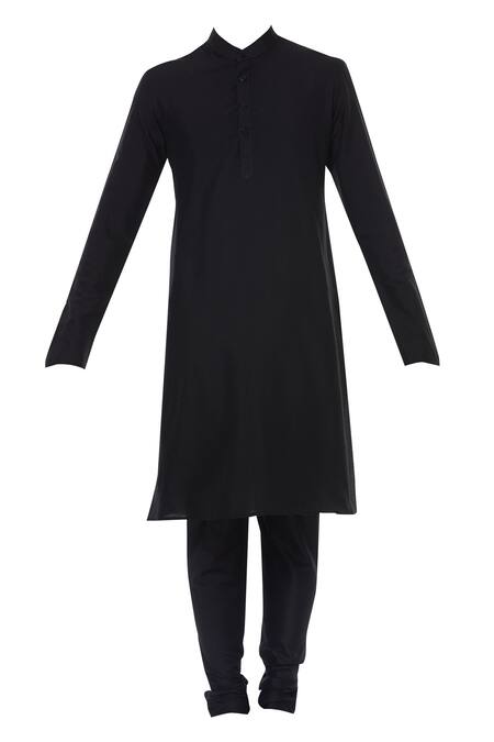 Vikram Phadnis_Black Spun Silk Tie Dye Sherwani With Kurta And Churidar_Online_at_Aza_Fashions