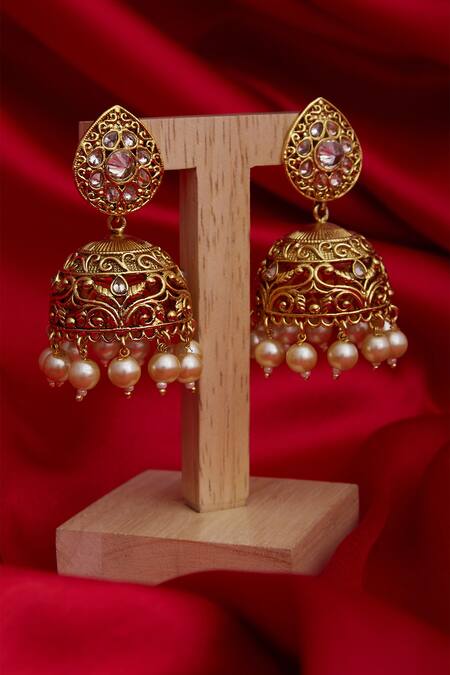 Buy_Shillpa Purii Designer Jewellery_Gold Plated Stone Jhumkas_Online_at_Aza_Fashions