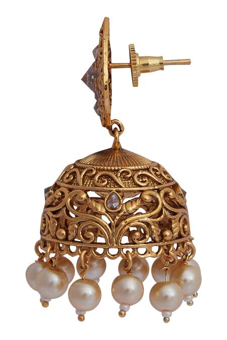 Shillpa Purii Designer Jewellery_Gold Plated Stone Jhumkas_at_Aza_Fashions