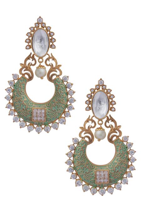 Shillpa Purii Green Stone Meenakari Chandbalis