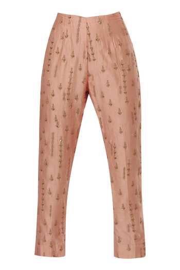 Drishti & Zahabia_Peach Asymmetric Paneled Kurta Set _Online_at_Aza_Fashions