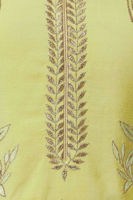 Aiman_Yellow Silk Chanderi Mandarin Collar Embroidered Sharara Set_at_Aza_Fashions