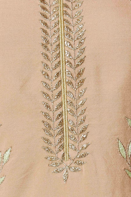 Aiman Peach Silk Chanderi Mandarin Collar Embroidered Sharara Set at Aza Fashions Aiman_Peach Silk Chanderi Mandarin Collar Embroidered Sharara Set_at_Aza_Fashions