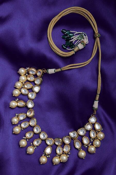 Just Shradhas Gold Plated Polki Stone And Pearl Choker Online at Aza Fashions Just Shradhas_Gold Plated Polki Stone And Pearl Choker _Online_at_Aza_Fashions