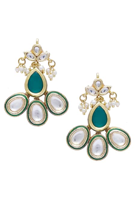 Just Shradha's Gold Kundan Polki Stone Stud Earrings 