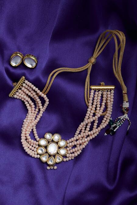 Buy Just Shradhas Gold Plated Beads Choker Set Online at Aza Fashions Buy_Just Shradhas_Gold Plated Beads Choker Set_Online_at_Aza_Fashions