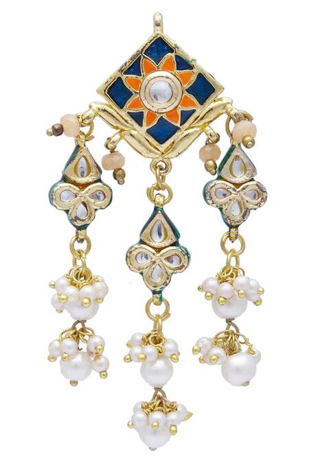 Shop Just Shradhas Gold Plated Pearls Meenakari Kundan Danglers Online at Aza Fashions Shop_Just Shradhas_Gold Plated Pearls Meenakari Kundan Danglers _Online_at_Aza_Fashions