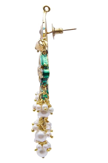 Just Shradhas Gold Plated Pearls Meenakari Kundan Danglers at Aza Fashions Just Shradhas_Gold Plated Pearls Meenakari Kundan Danglers _at_Aza_Fashions