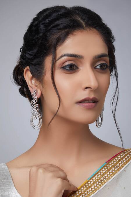 Shop_Chaotiq By Arti_Silver Plated Stones Dangler Earrings_at_Aza_Fashions