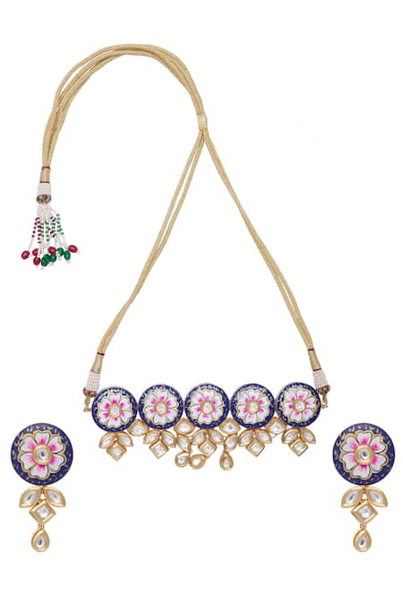 Chaotiq By Arti Blue Meenakari Work Necklace Set