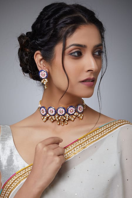 Shop Chaotiq By Arti Blue Meenakari Work Necklace Set at Aza Fashions Shop_Chaotiq By Arti_Blue Meenakari Work Necklace Set_at_Aza_Fashions