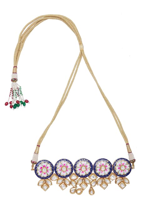 Shop Chaotiq By Arti Blue Meenakari Work Necklace Set Online at Aza Fashions Shop_Chaotiq By Arti_Blue Meenakari Work Necklace Set_Online_at_Aza_Fashions