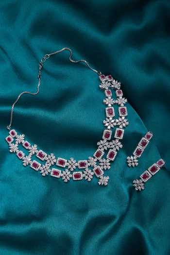 Buy_Chaotiq By Arti_Silver Plated Stones Handcrafted Layered Necklace Set_Online_at_Aza_Fashions