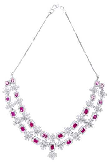 Shop_Chaotiq By Arti_Silver Plated Stones Handcrafted Layered Necklace Set_Online_at_Aza_Fashions