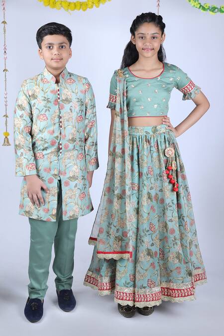 Kids Lane_Multi Color Chanderi, Cotton Sherwani Set_Online_at_Aza_Fashions