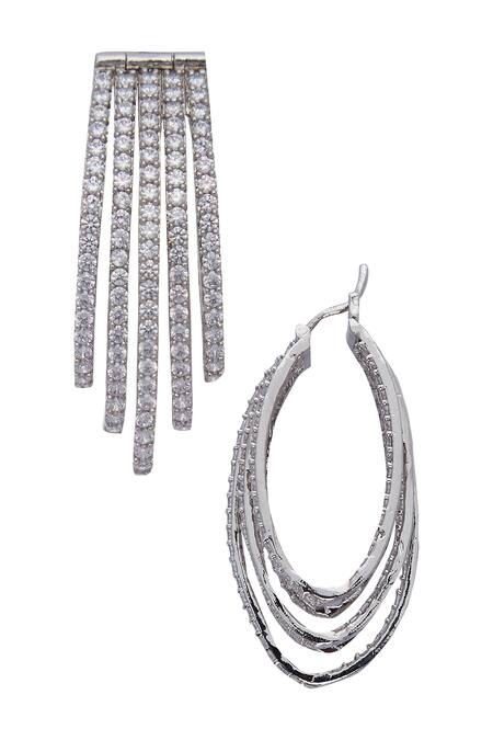 Arzonai New Silver Studded Crystal Earrings 2pcs/set