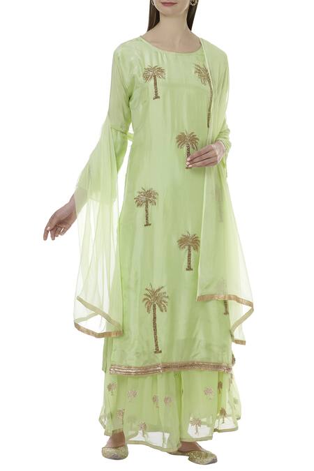 Nazaakat by Samara Singh Green Georgette Embroidered Kurta Sharara Set