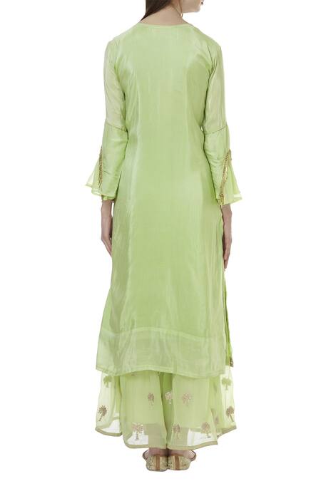 Shop_Nazaakat By Samara Singh_Green Georgette Embroidered Kurta Sharara Set_at_Aza_Fashions