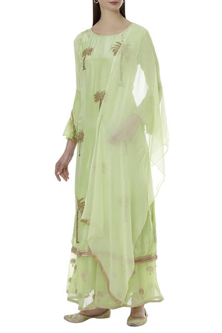 Nazaakat By Samara Singh_Green Georgette Embroidered Kurta Sharara Set_Online_at_Aza_Fashions