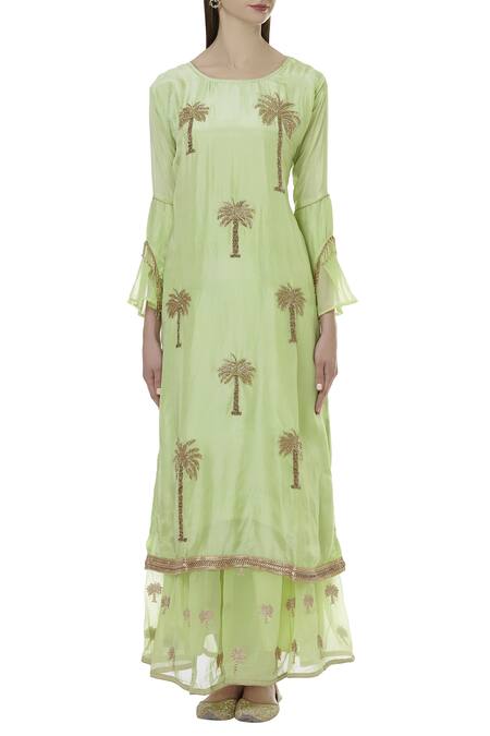 Buy_Nazaakat By Samara Singh_Green Georgette Embroidered Kurta Sharara Set_Online_at_Aza_Fashions