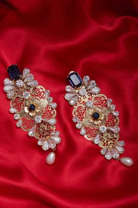 Buy_AE-Tee_Gold Plated Stones Structured Earrings _Online_at_Aza_Fashions