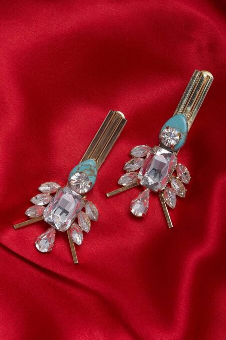 Buy_AE-Tee_Gold Plated Structured Stone Earrings _Online_at_Aza_Fashions